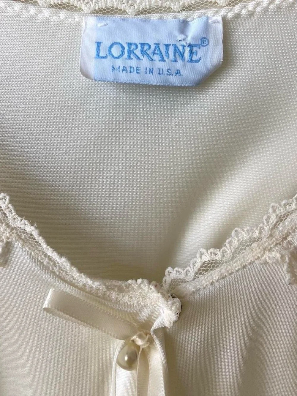Vintage 80s Lorraine Lace Buttoned Slip Dress Nightgown - Picture 4 of 6